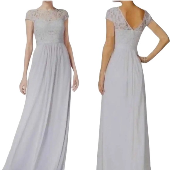 Adrianna Papell Dresses & Skirts - Adrianna Papell Lace Illusion Dress Gray / Silver Sz 6 Gown Beaded Waist Tulle